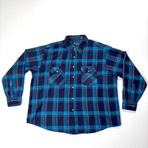 Vintage Timber Ridge Mens Button Down Plaid Shirt Teal Blue Sz 3X Flannel Acryli
